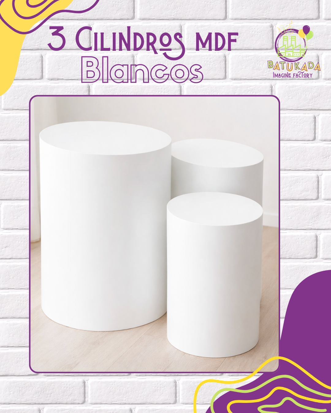 cilindros blancos Set de 3 Cilindros MDF Blancos - Imagen 1