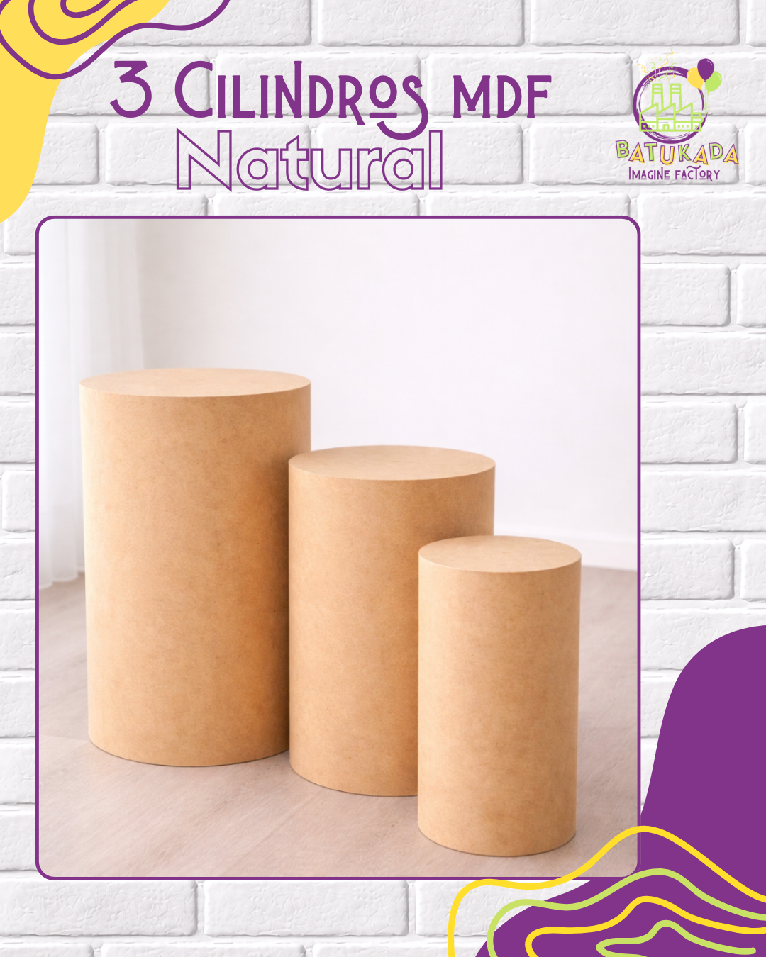 natural uno Set de 3 Cilindros MDF Natural - Imagen 1