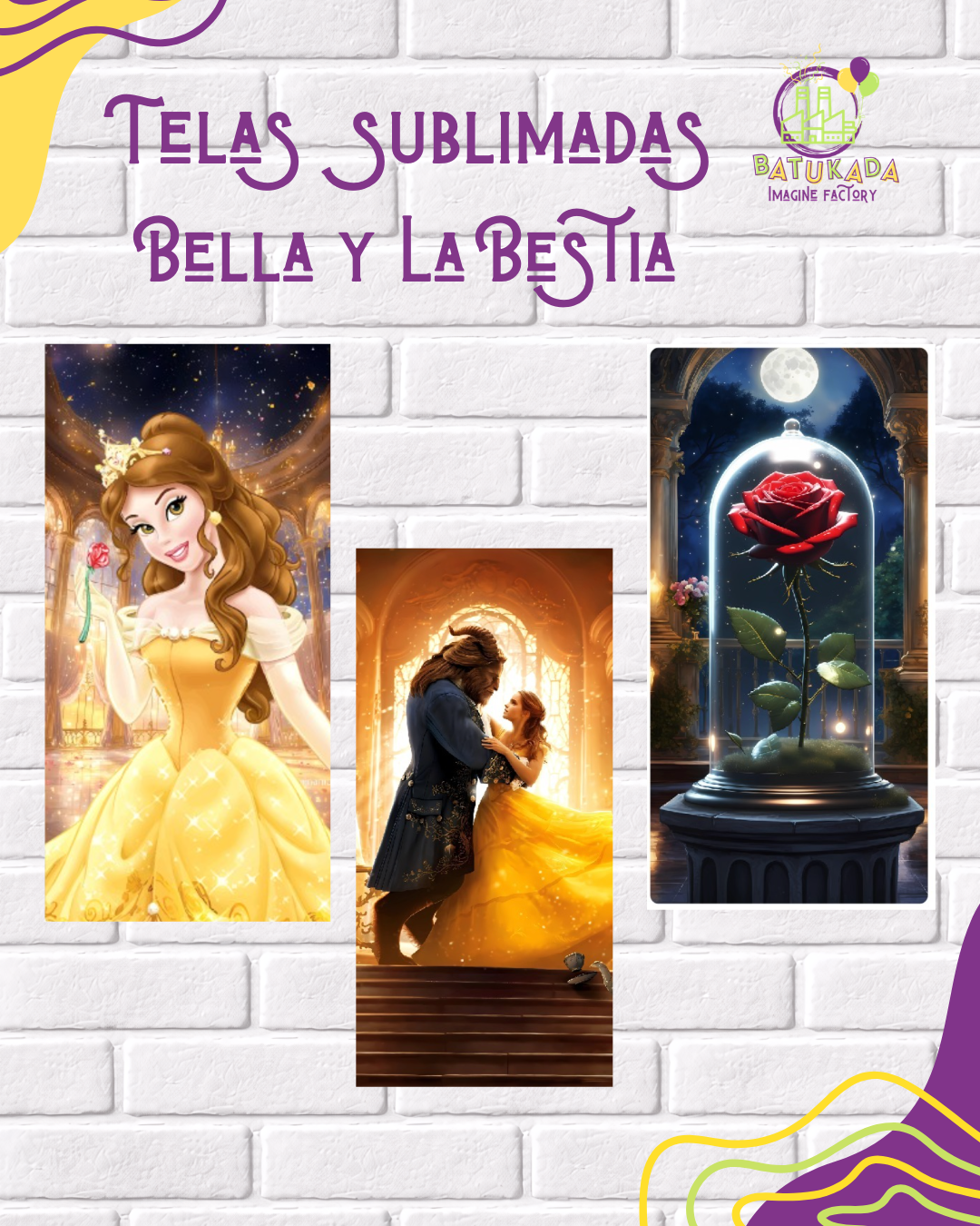 bella y bestia Tela Sublimada con Elástico "Bella y La Bestia" - Imagen 1