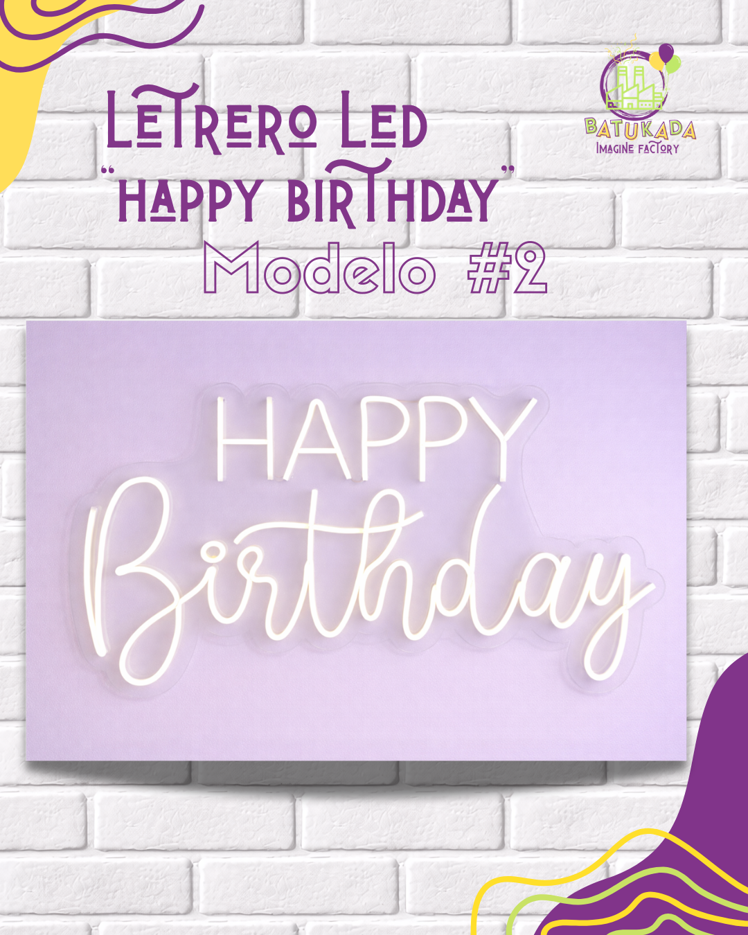 modelo dos Letrero Led "Happy Birthday" Modelo #2 - Imagen 1