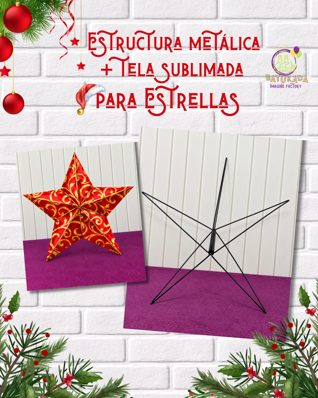 estrcutura Estructura Metalica + Tela Sublimada para Estrellas "Navidad" - Imagen 1